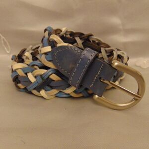 NWOT Argentina Handmade Braided Blue & Cream Leather Belt w/Silver Buckle S/M
